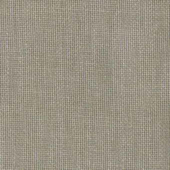 Woven fabric sample, warm gray tone, dense grid pattern, matte finish, textile label visible, studio lighting, horizontal and vertical threads.